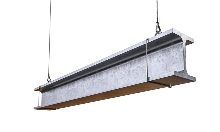 Steel beam suspended by cables