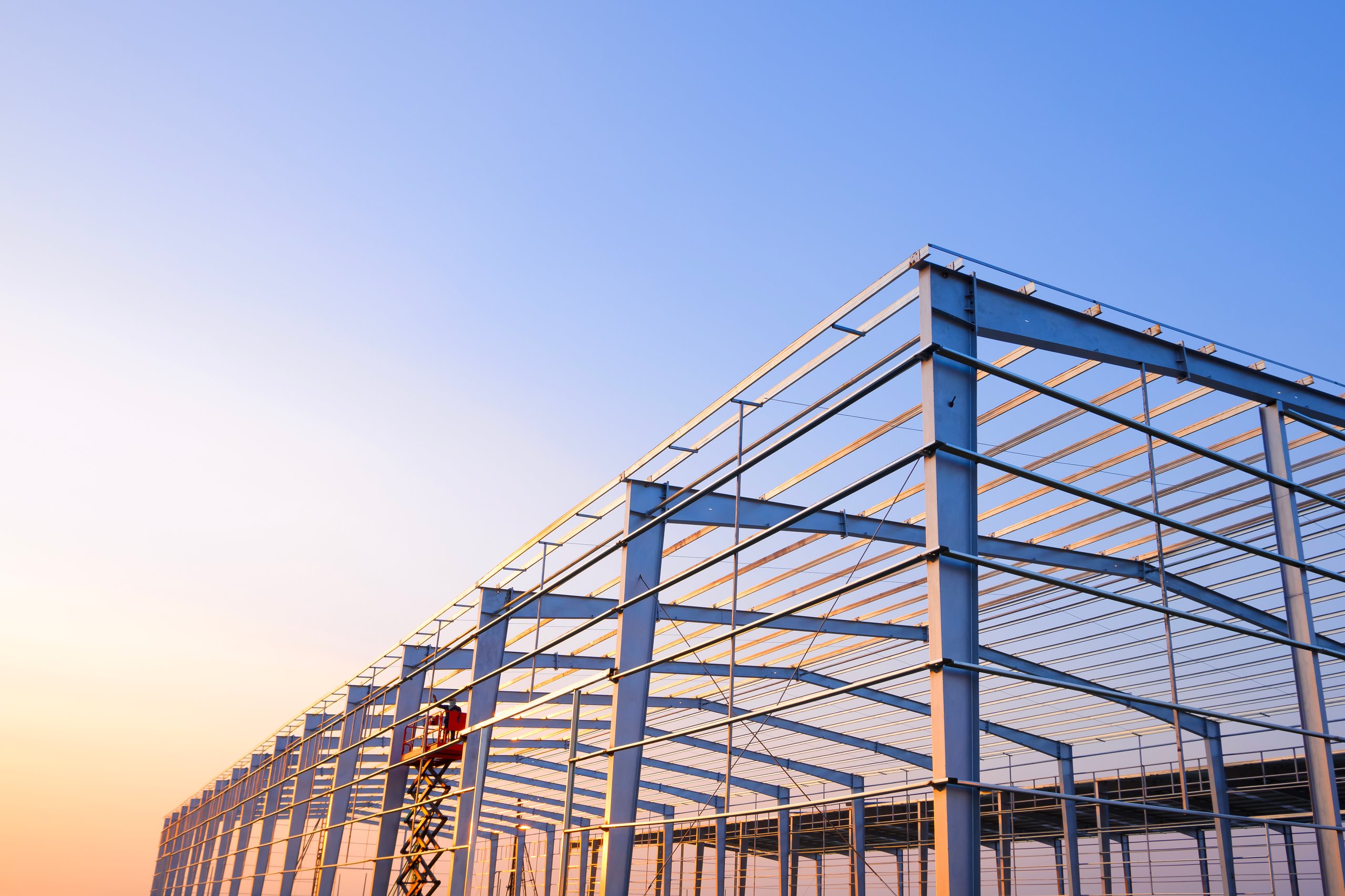 Metal building construction site