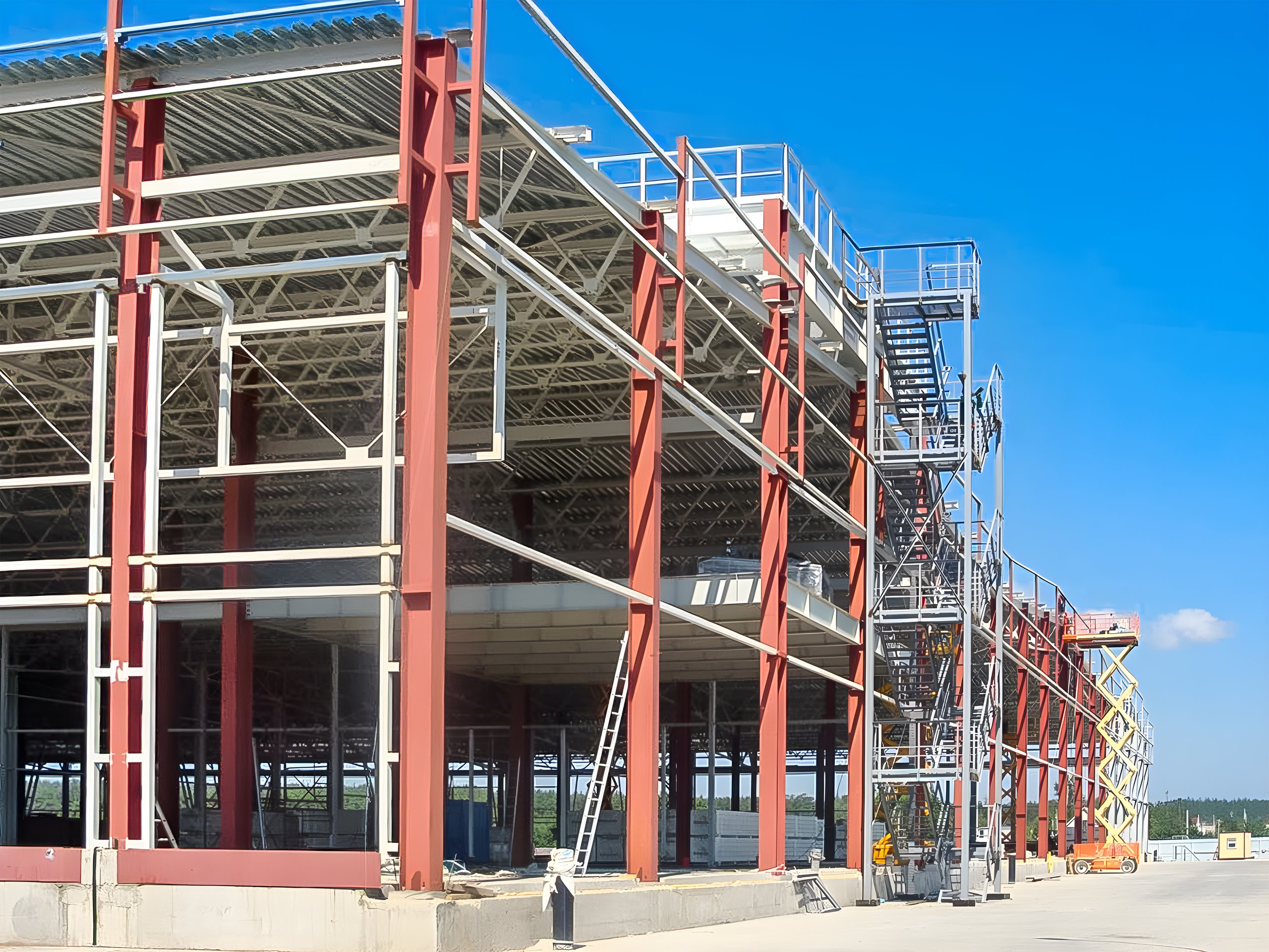 Structural steel framework of new building under construction